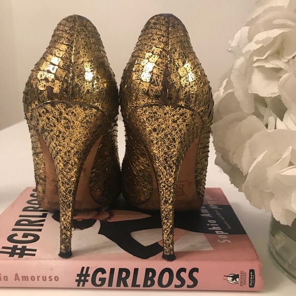 Gold Jimmy Choo Python Pumps - Picture 4 of 8